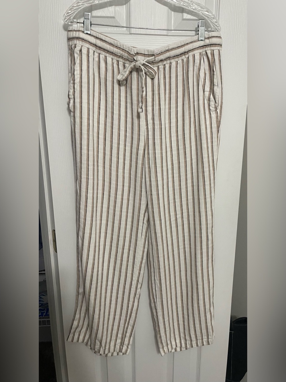 Old Navy Cream and Brown Striped Drawstring Wide Leg Pants